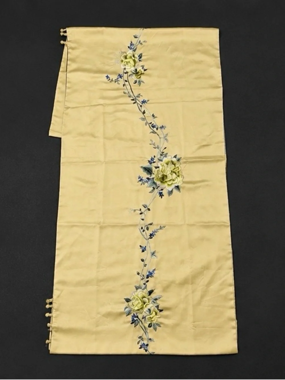 Chinese silk shawl w floral embroidery, Asian ornamental scarf.